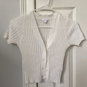 White Lelis ribbed button up short sleve cardigan layering piece